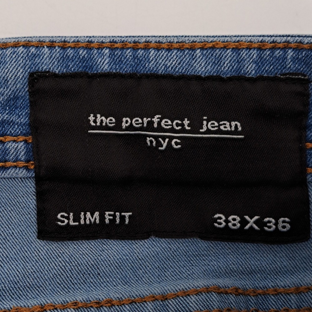 The Perfect Jean NYC Slim Fit Jeans Mens 38x36 Cotton Blend Light Blue Stretch - Picture 3 of 10